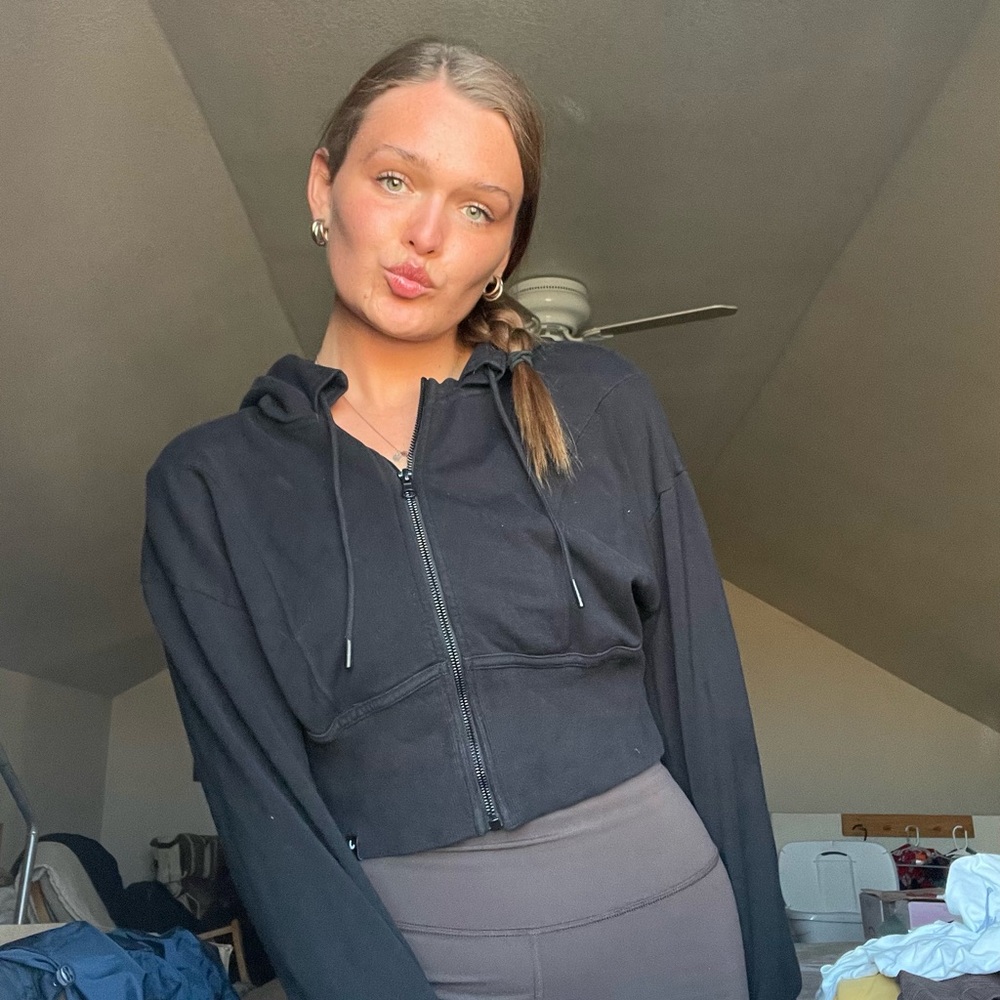 JoyLab Black Fitted Crop Long Sleeve Hoodie